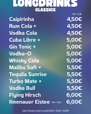 Barkarte LONGDRINKS - Classic
