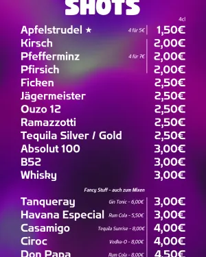 Barkarte SHOTS