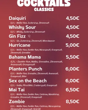 Barkarte COCKTAILS - Classic