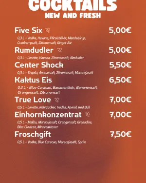 Barkarte COCKTAILS - New & Fresh