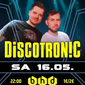 Flyer DISCOTRONIC mit Bildern von Stiffler und frank.himself